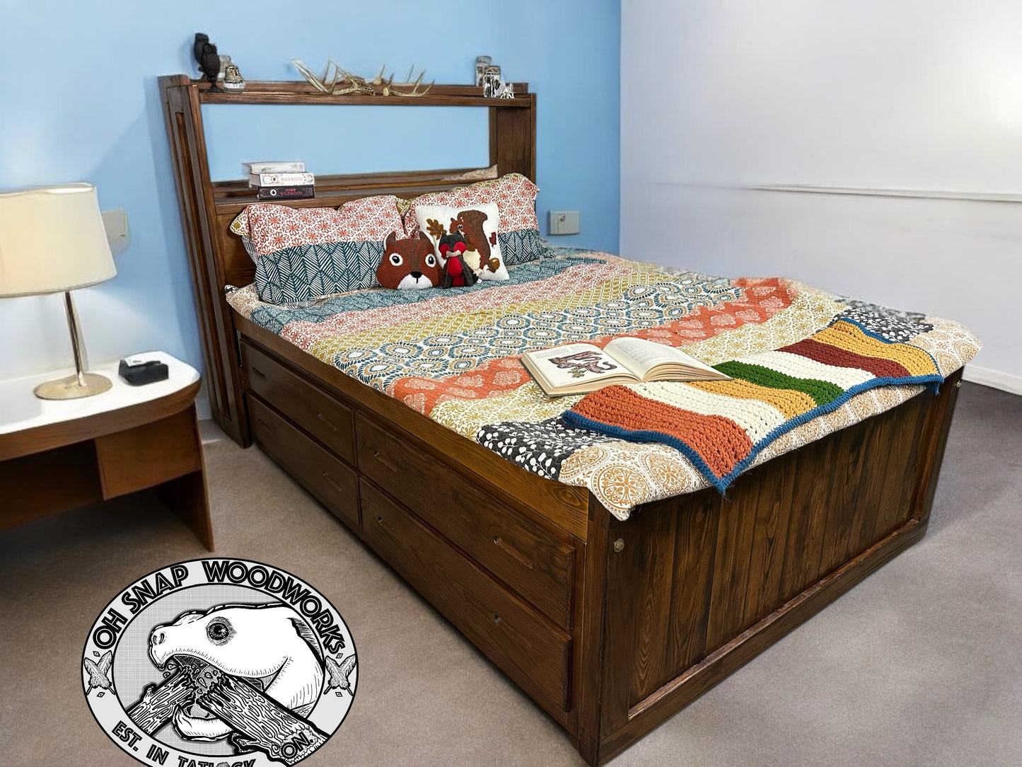 Restored Furnature - Crate Designs Captain's Bookcase Bed with Double Drawers
