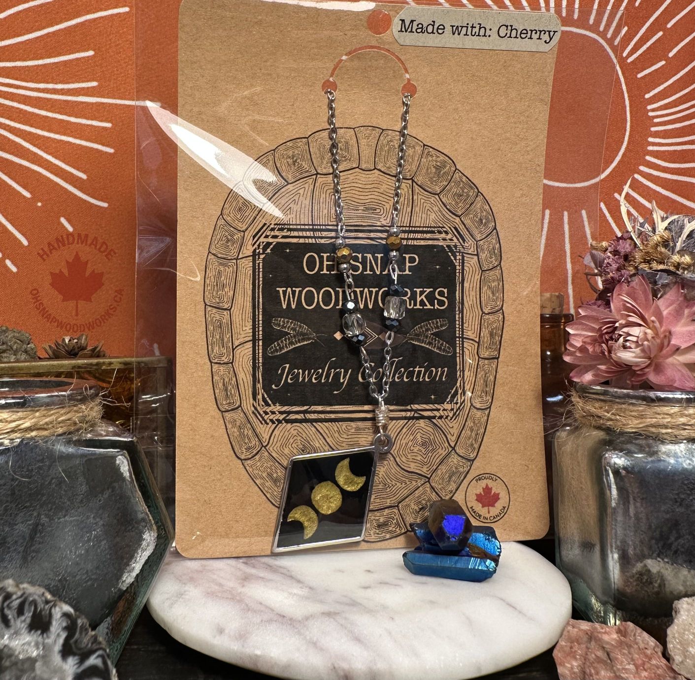 Triple Goddess Moon Pendant - Gold & Black