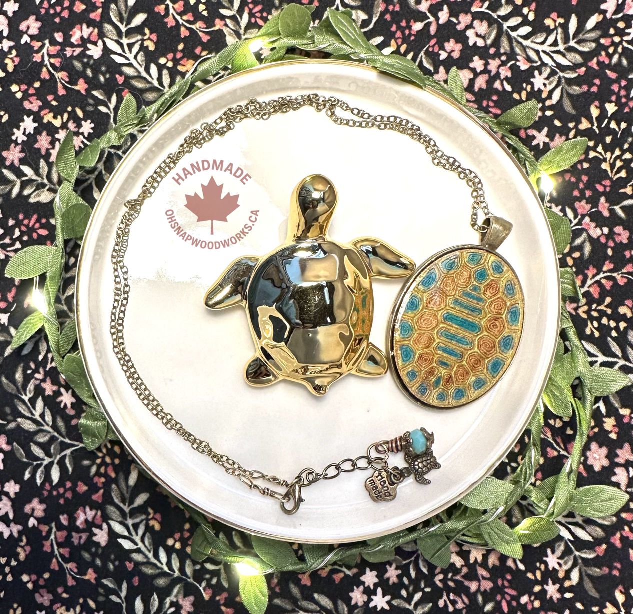 Turtle Shell Pendant - Gold & Blue