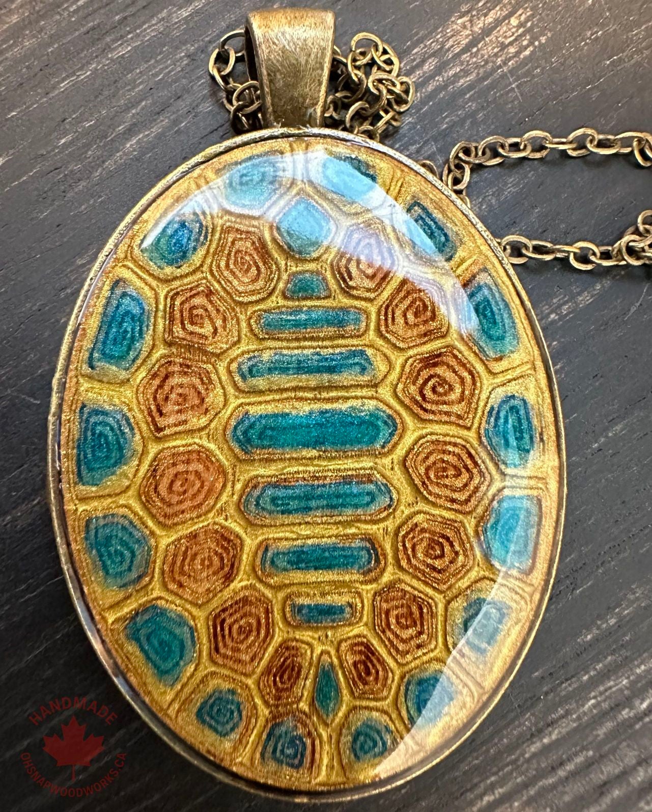 Turtle Shell Pendant - Gold & Blue