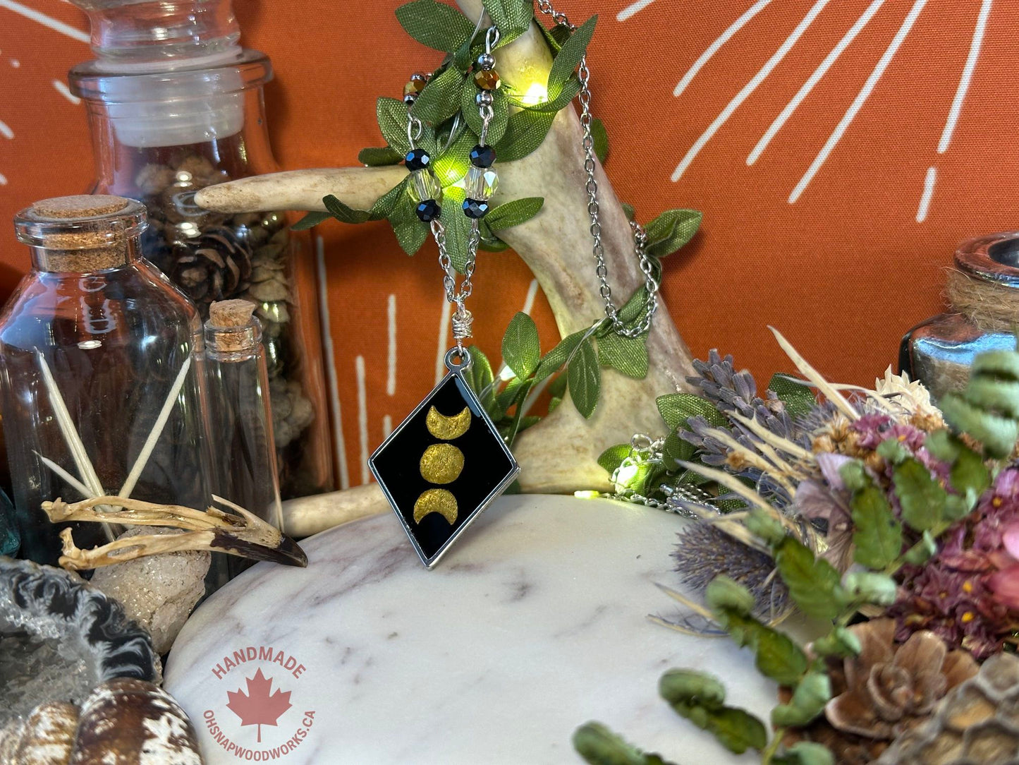 Triple Goddess Moon Pendant - Gold & Black