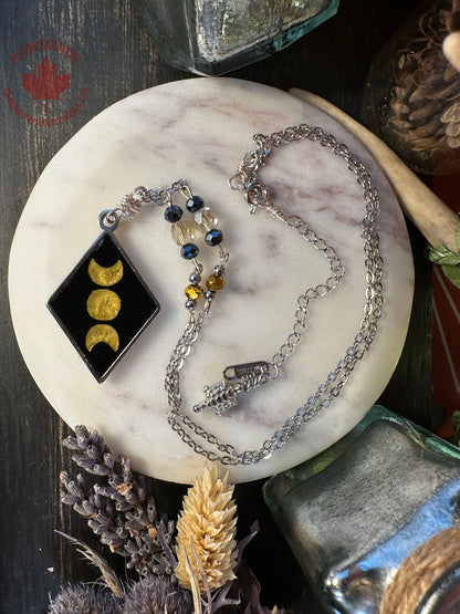 Triple Goddess Moon Pendant - Gold & Black