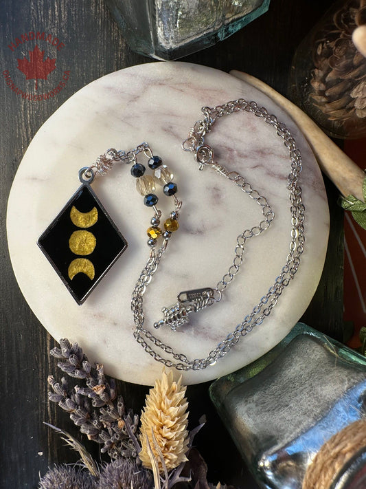 Triple Goddess Moon Pendant - Gold & Black