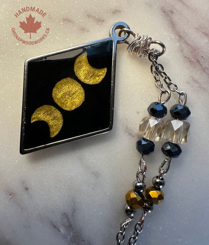 Triple Goddess Moon Pendant - Gold & Black