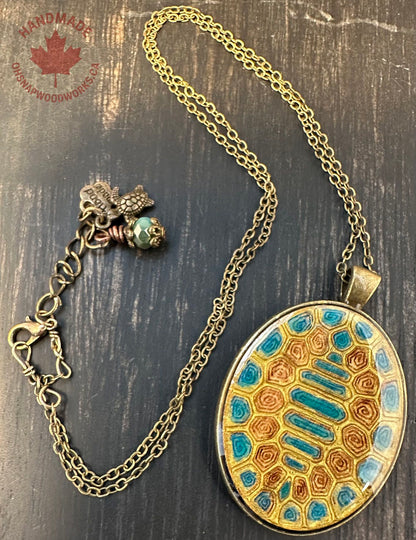 Turtle Shell Pendant - Gold & Blue