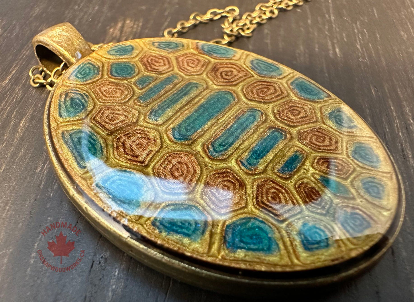 Turtle Shell Pendant - Gold & Blue