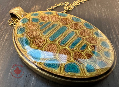 Turtle Shell Pendant - Gold & Blue