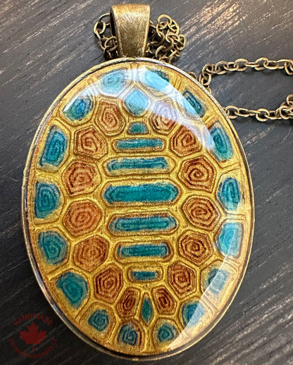 Turtle Shell Pendant - Gold & Blue