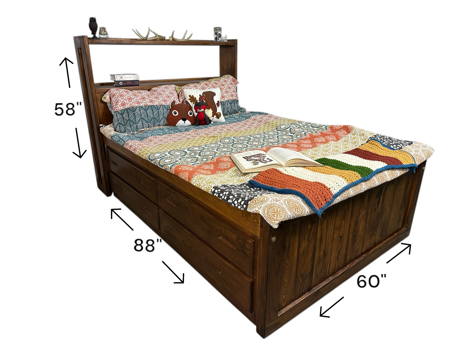 Restored Furnature - Crate Designs Captain's Bookcase Bed with Double Drawers